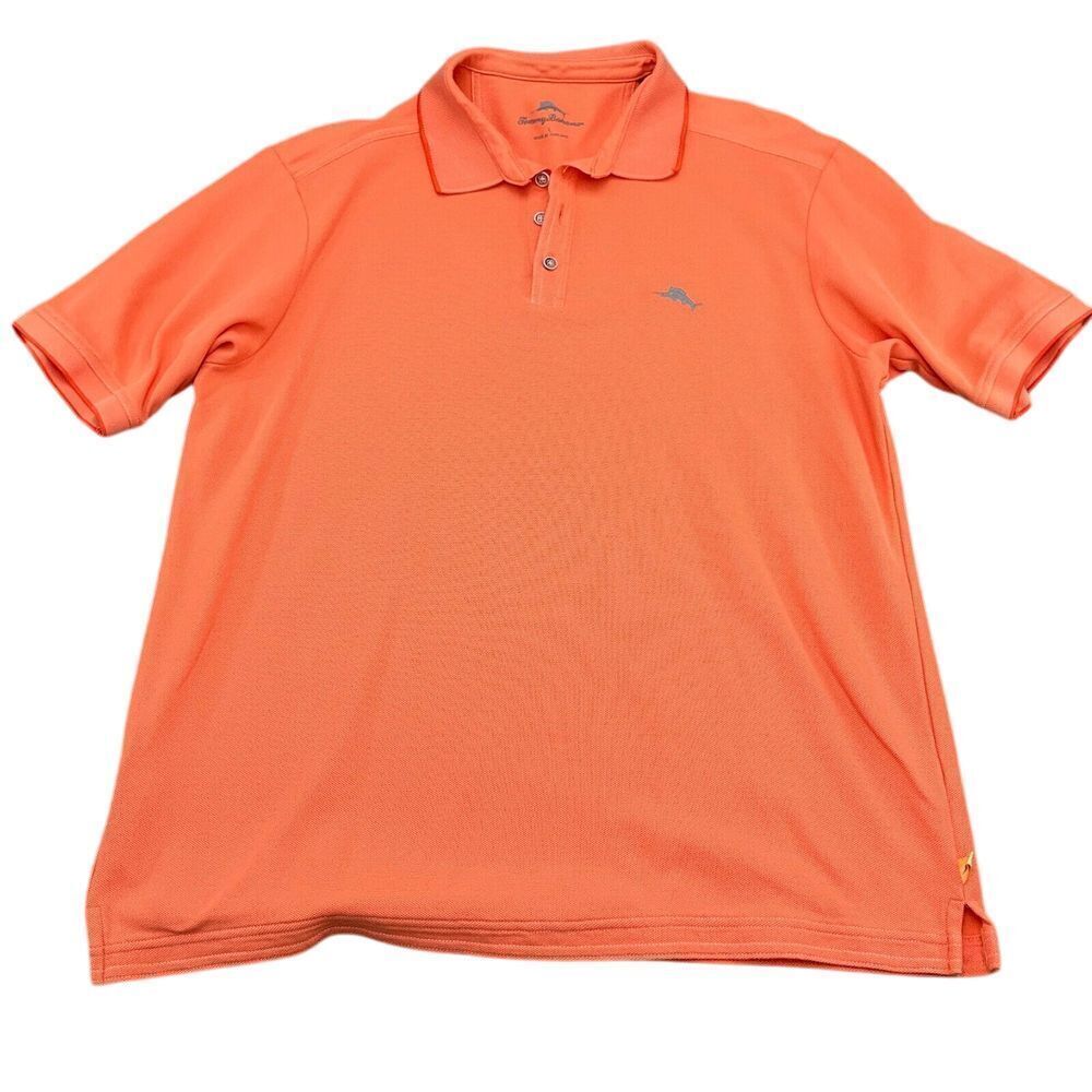 Tommy Bahama Polo Shirt Men Large Orange Pima Cotton Knit Swordfish Casual VTG